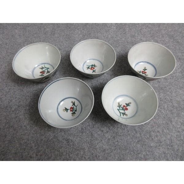 大明成化年製色絵花文汲み出し茶碗5個 [B28203]