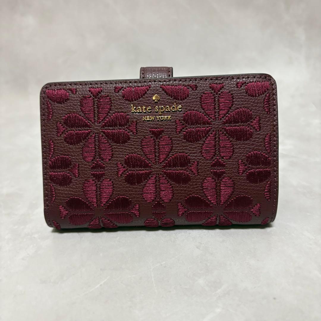 極美品　kate spade スペード フラワー　二つ折り財布　花柄　レザー　赤