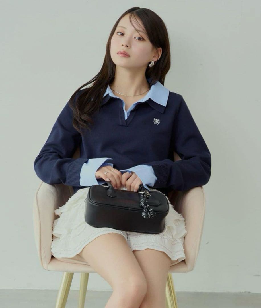 【新品】Chico チコ　【セットアップ対応】刺繍入り襟付きポロニット