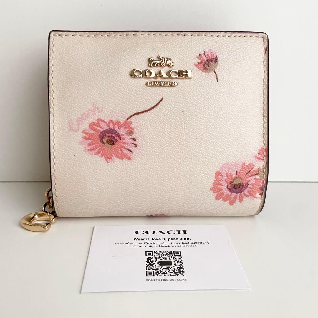 コーチ COACH 折り財布 花柄 スナップ ウォレット アイボリー