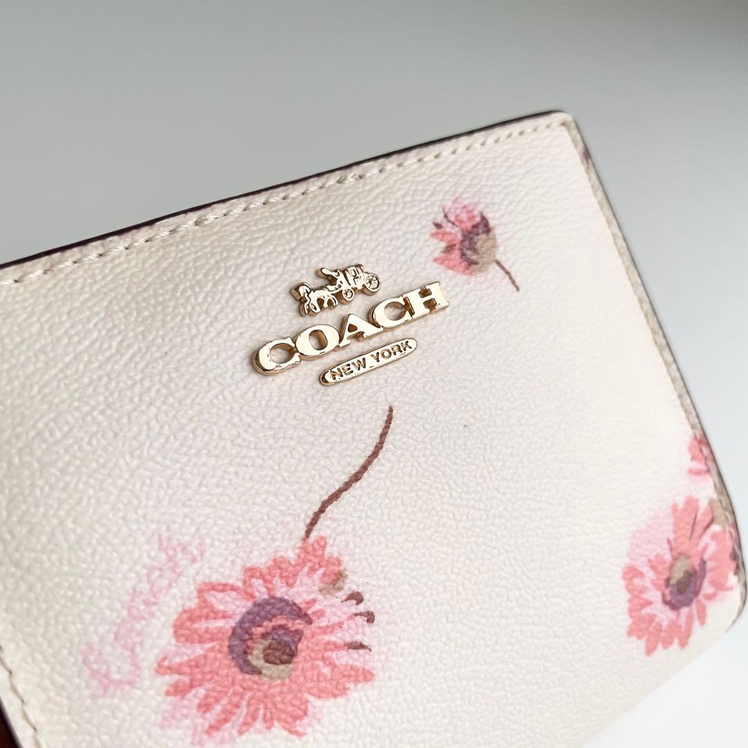 コーチ COACH 折り財布 花柄 スナップ ウォレット アイボリー