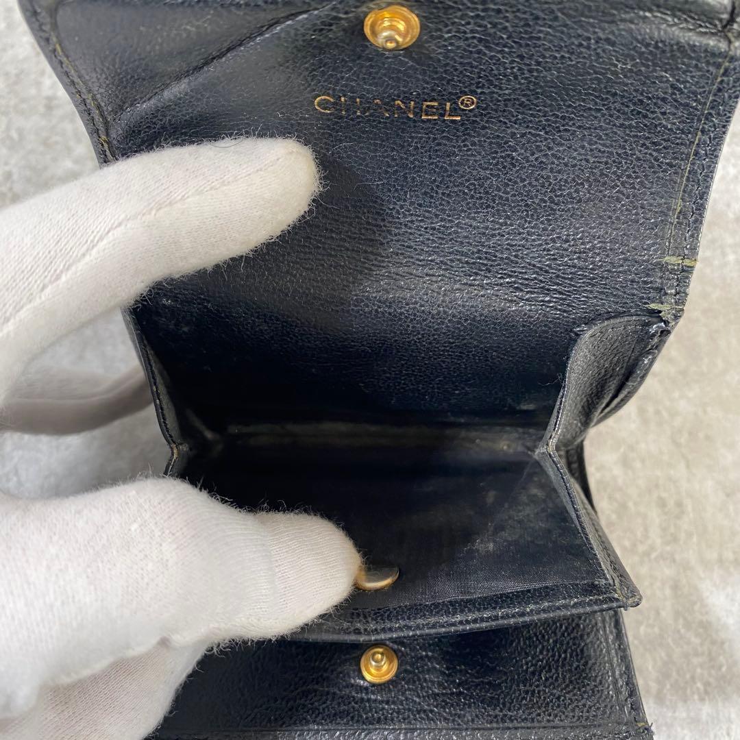 CHANEL シャネル ココマーク Wホック 三つ折り財布 ブラック　黒　箱付き