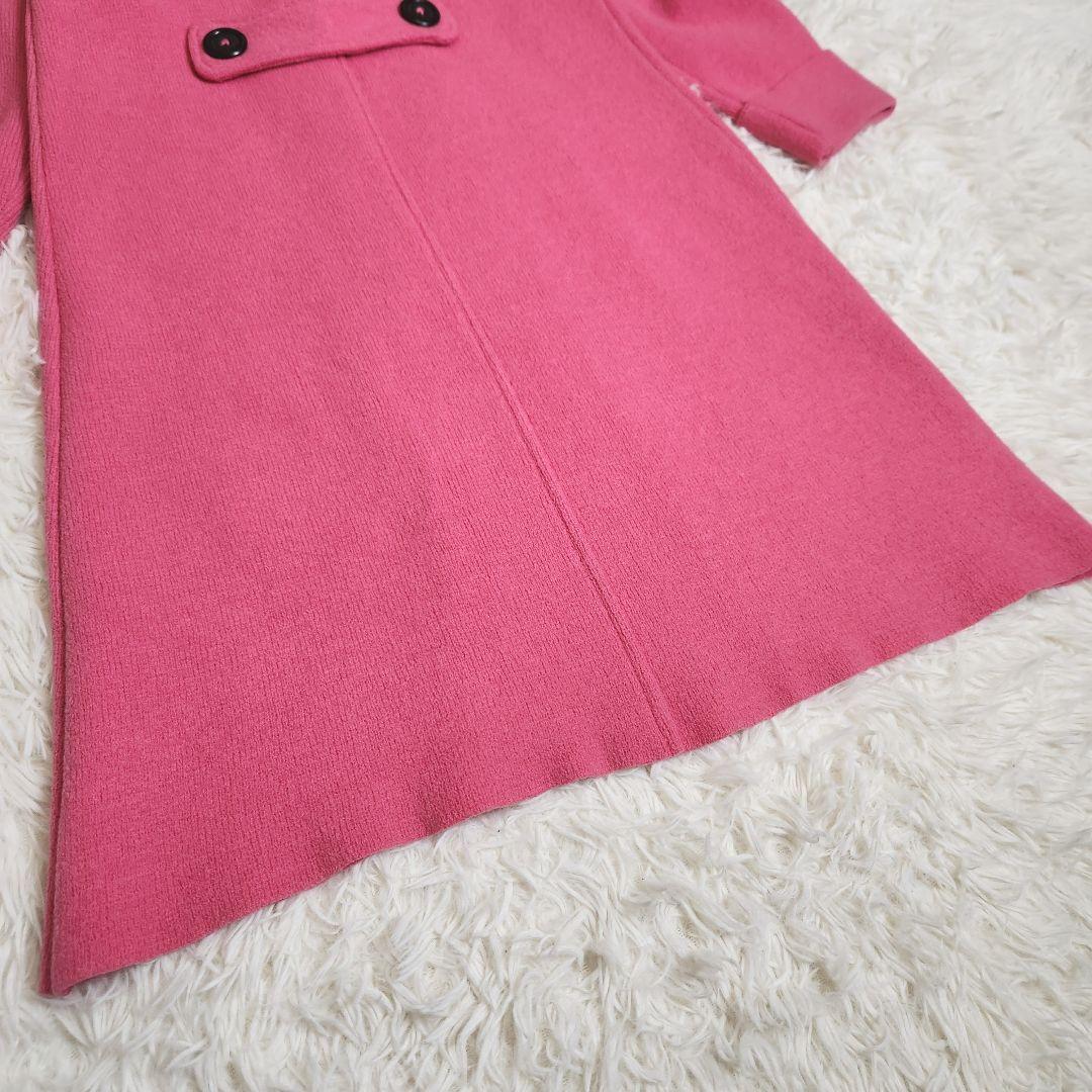 【ベルギー製】J&M DAVIDSON ノーカラー ウール ロングコート ピンク