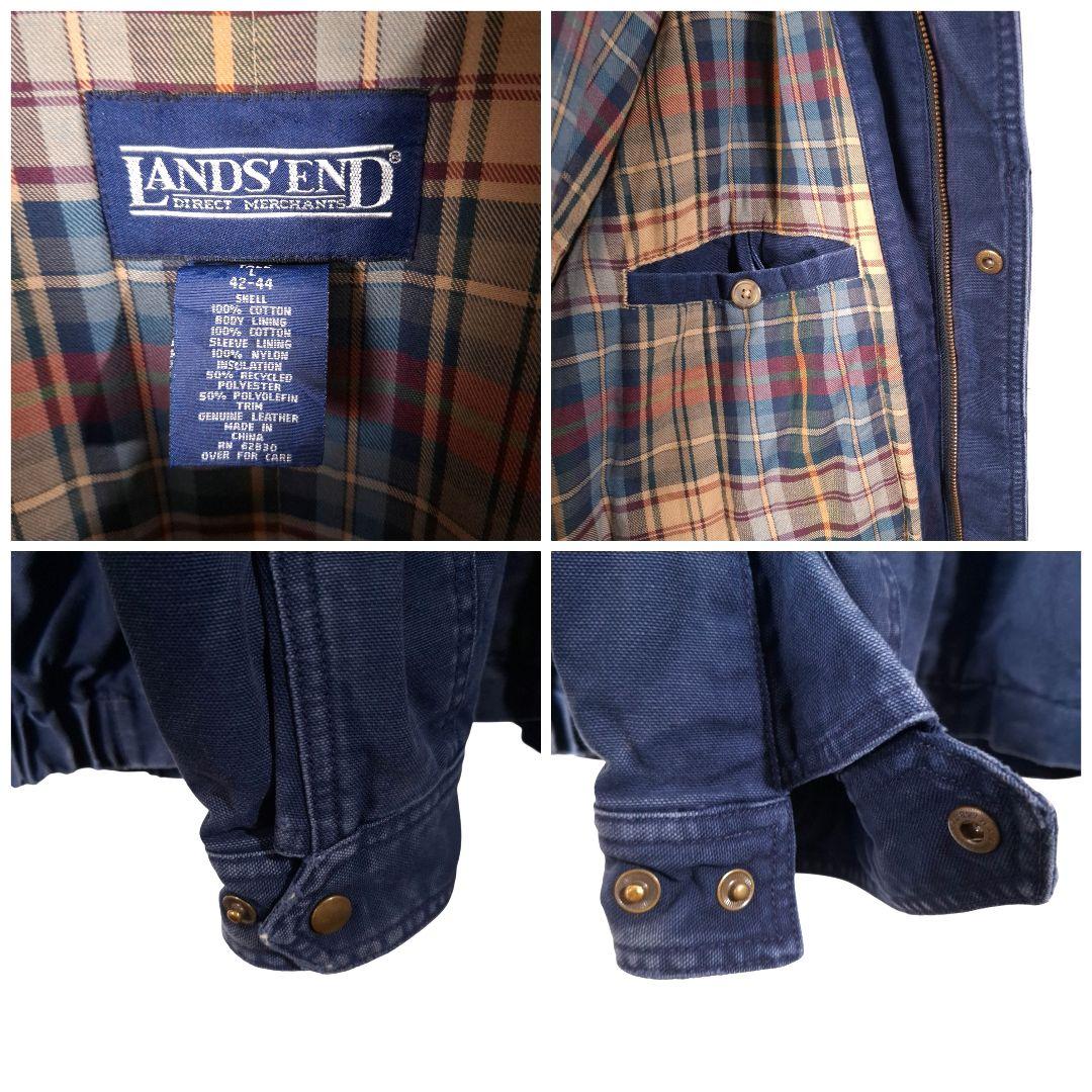 90s LANDS´END ランズエンド 襟レザー ダックジャケット L