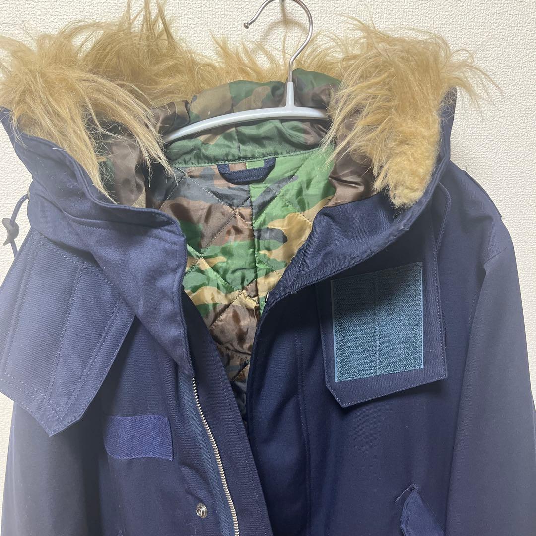 SOPHNET ネイビー モッズコート ファー付き