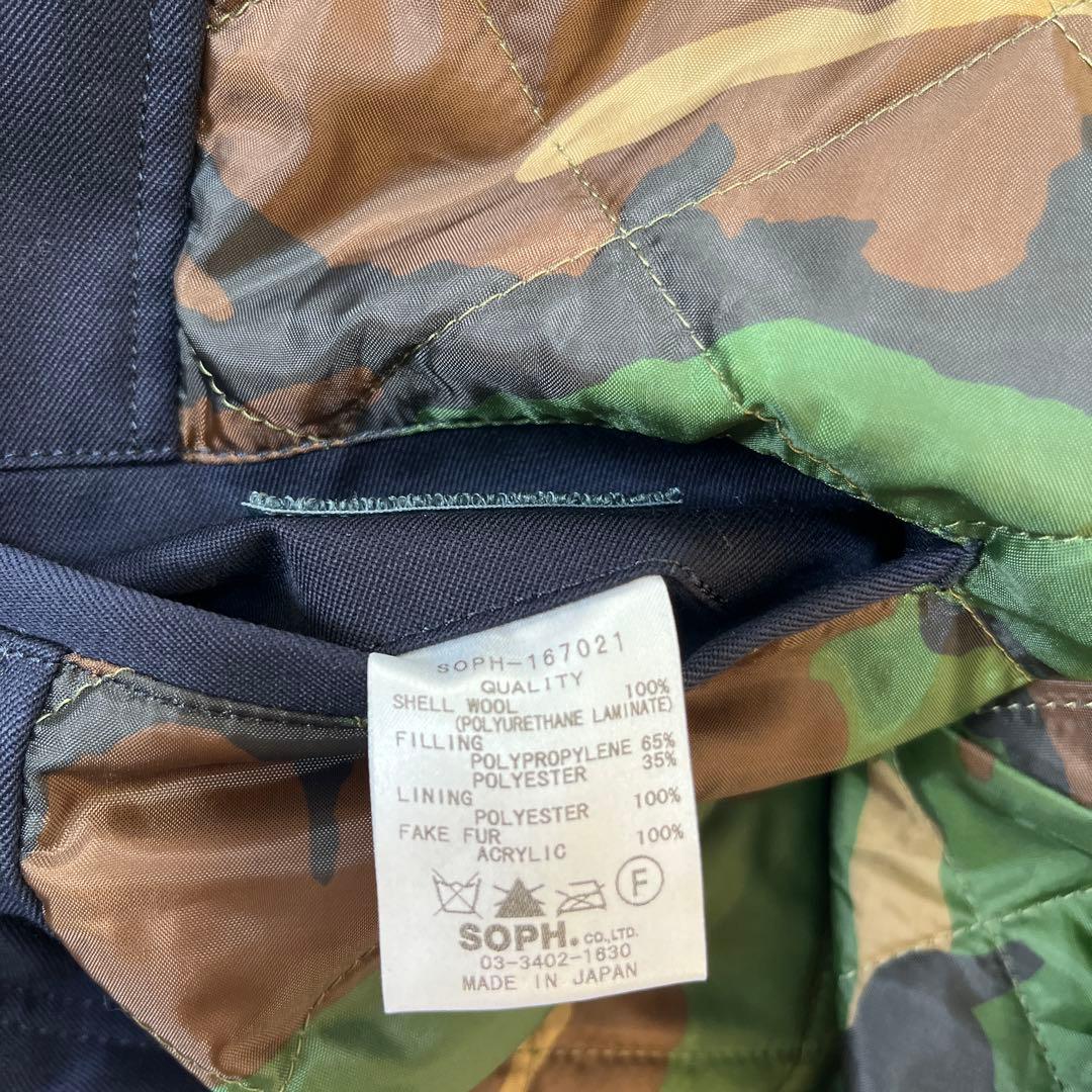 SOPHNET ネイビー モッズコート ファー付き