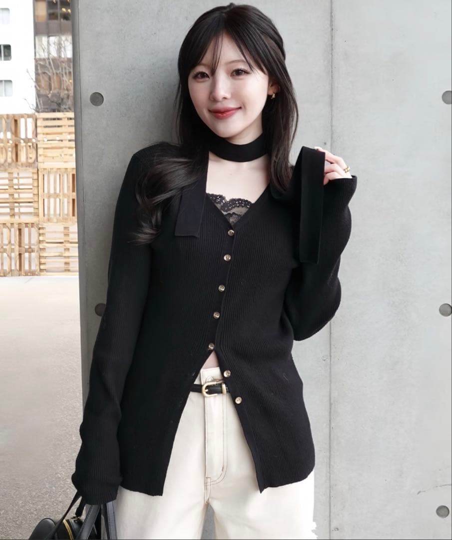 SENNE choker rib knit cardiganチョーカーリブニット