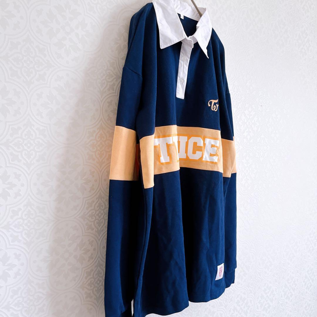 美品‼️TWICE ナヨン NAYEON RUN 長袖ポロシャツ ネイビー　XL