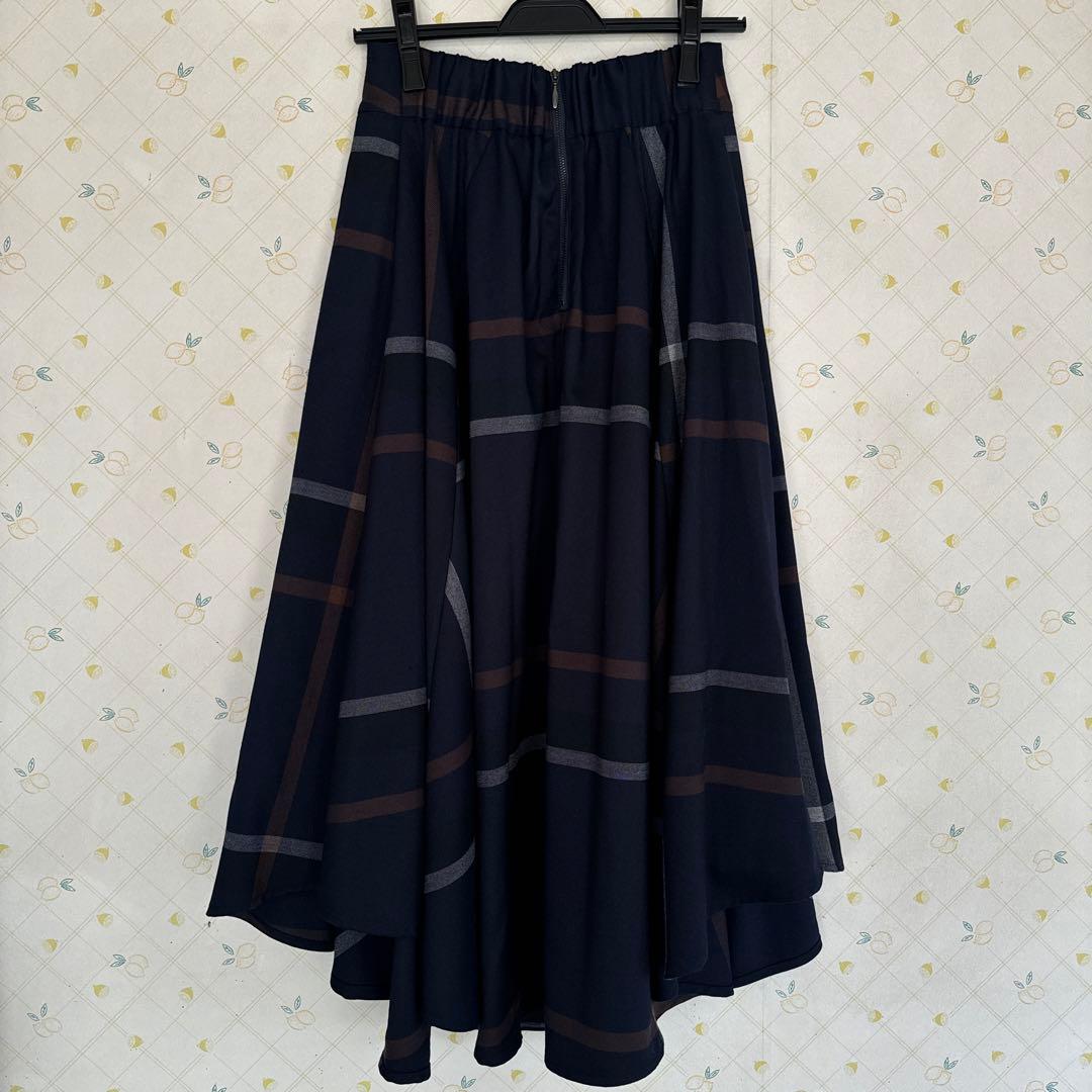 お値下げ★FENNEL 美品 ネイビー チェック柄 ロングスカート 9号