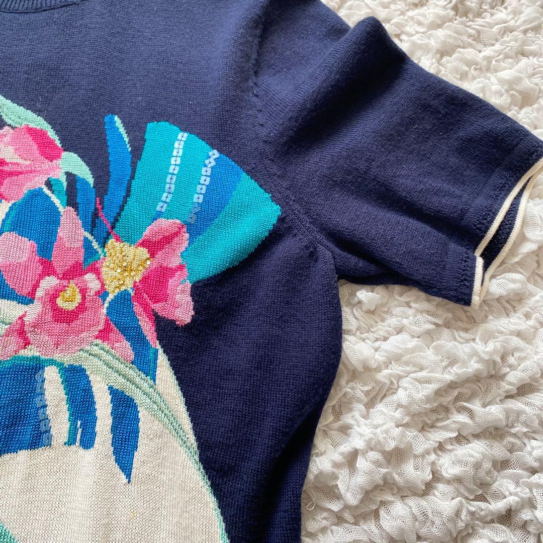 レオナールスポーツ 花柄ニット カシミヤ シルク混 40