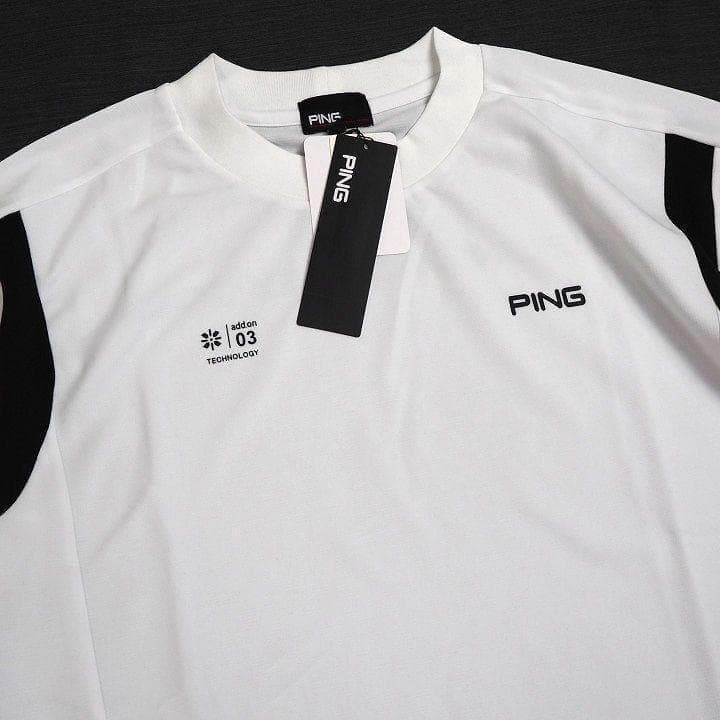 新品 ピン ゴルフ ダブルフェイスメッシュ モックネック シャツ 白 LL