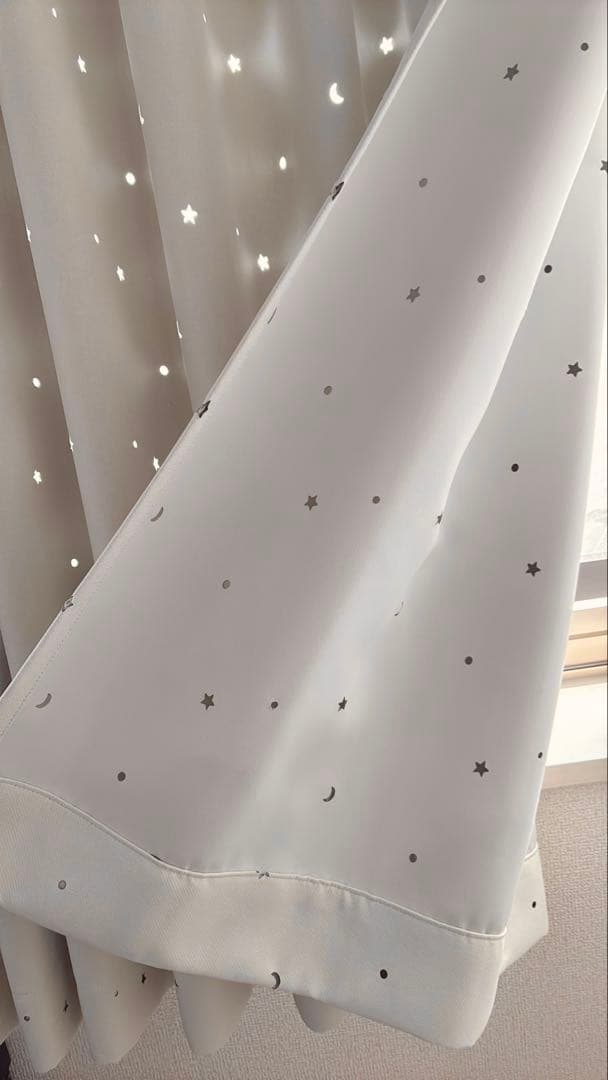 【送料込み】星型くり抜きカーテン 幅300cm×丈160cm アイボリー 両開き