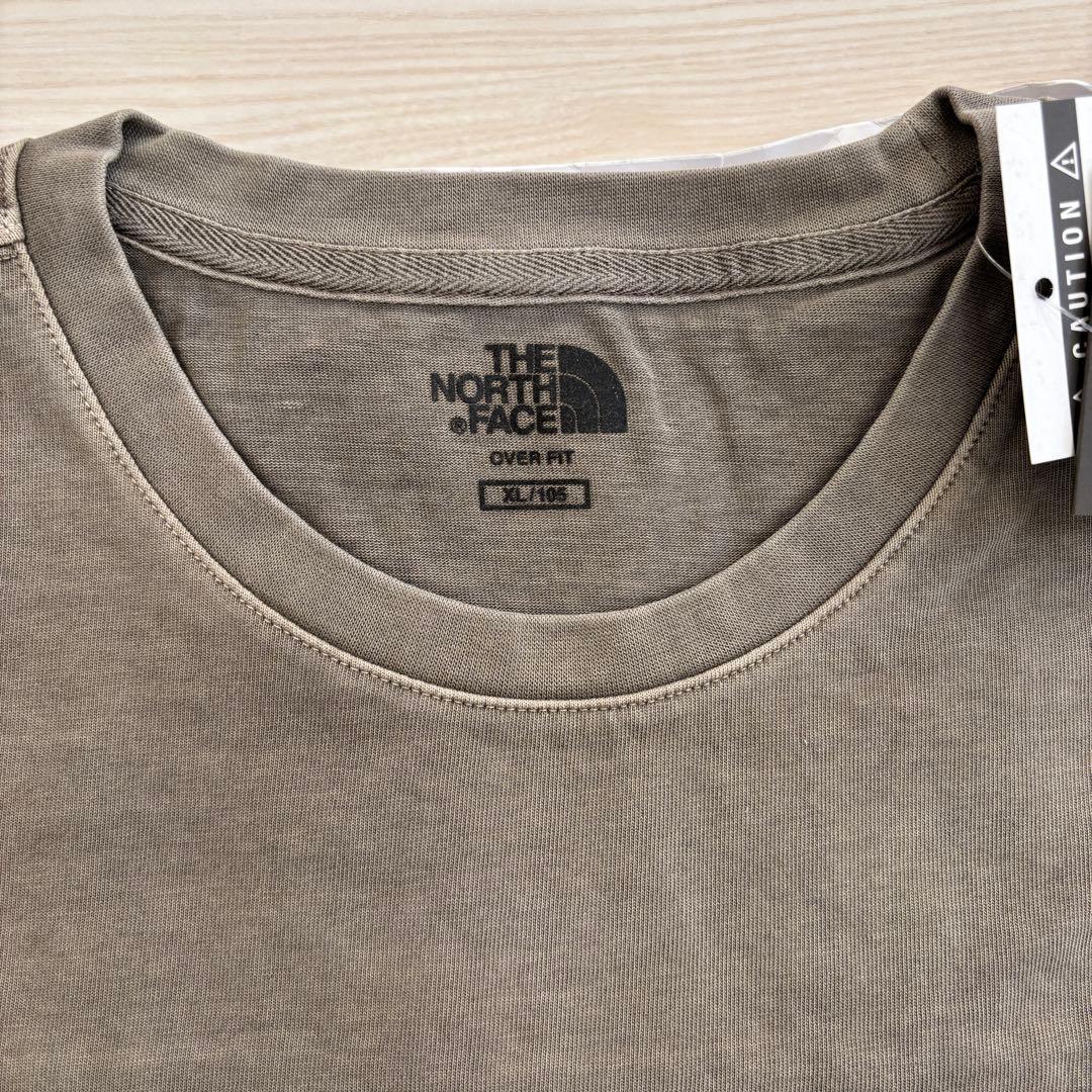 男女兼用／韓国限定 ノースフェイス ロゴ ステッチ Tシャツ ブラウン XL