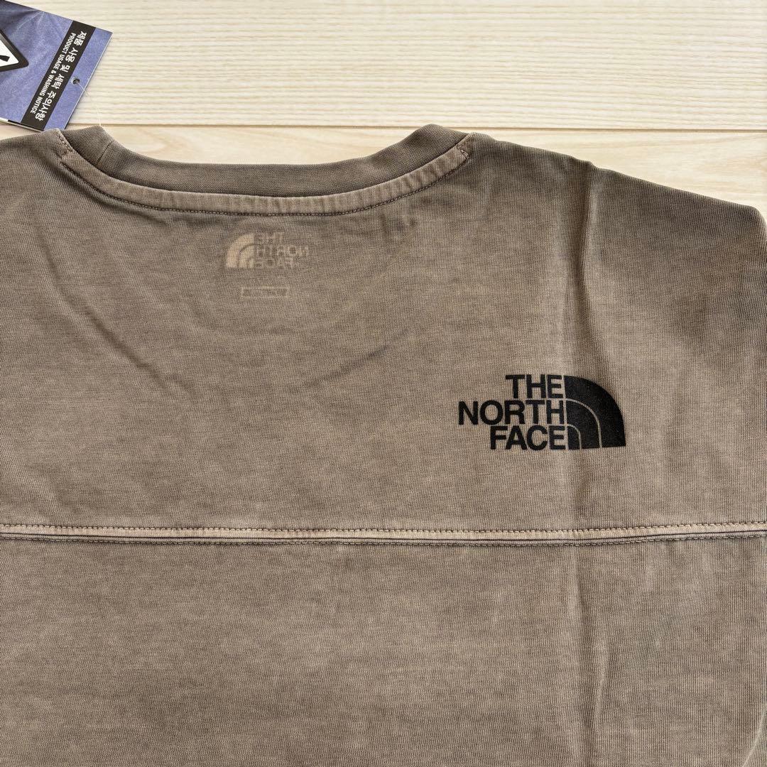 男女兼用／韓国限定 ノースフェイス ロゴ ステッチ Tシャツ ブラウン XL