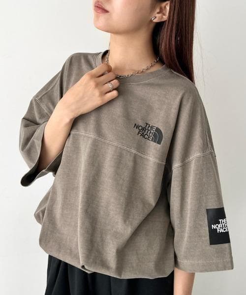 男女兼用／韓国限定 ノースフェイス ロゴ ステッチ Tシャツ ブラウン XL