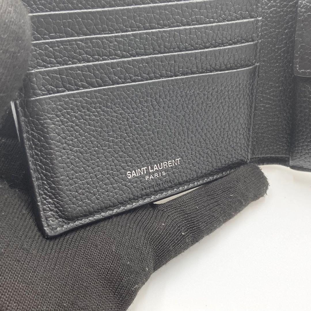 極美品　サンローラン　折り財布　YSL シボ革　レザー　ユニセックス　ブラック