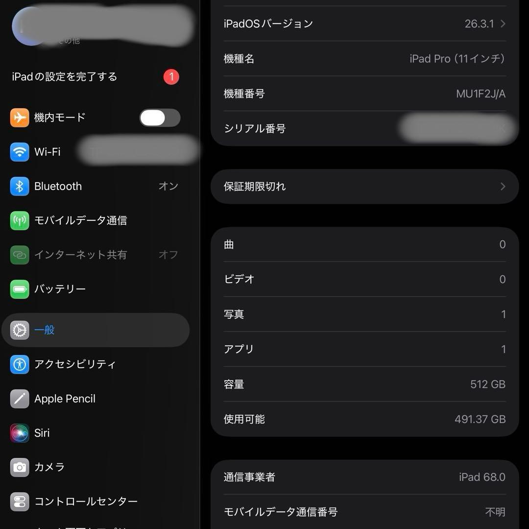 iPad Pro 11インチ 第1世代 Cellular 512GB