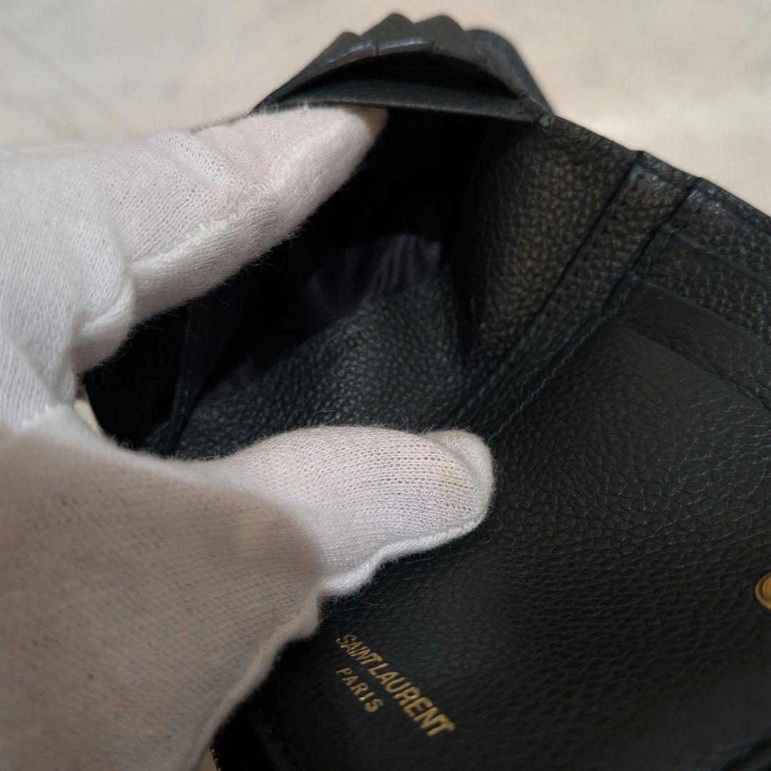 希少❀SAINT LAURENT 二つ折り財布　ダークグリーン　レザー　ゴールド