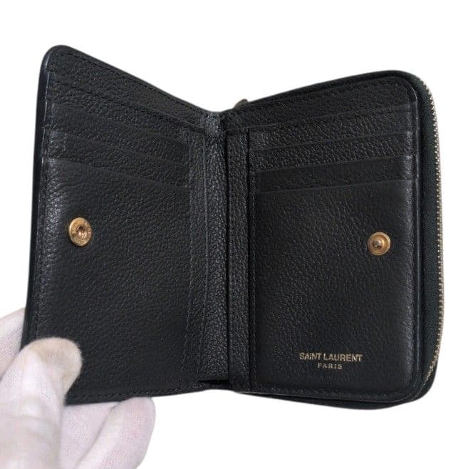 希少❀SAINT LAURENT 二つ折り財布　ダークグリーン　レザー　ゴールド