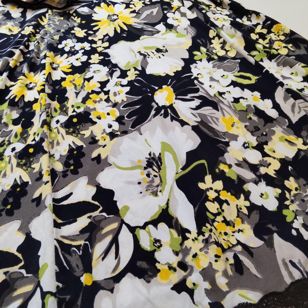 美品 スーパービューティー 七分袖 ビジュー 花柄 ワンピース ブラック42