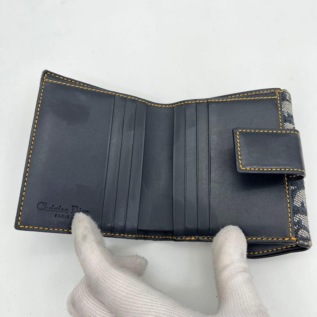 クリスチャンディオール 二つ折り財布 トロッター柄 ロゴ金具 サドル キャンバス