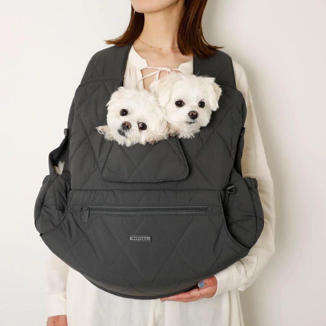 犬用キルティングメッシュ付きフロントリュック（名入れ有）チャコールグレーMサイズ