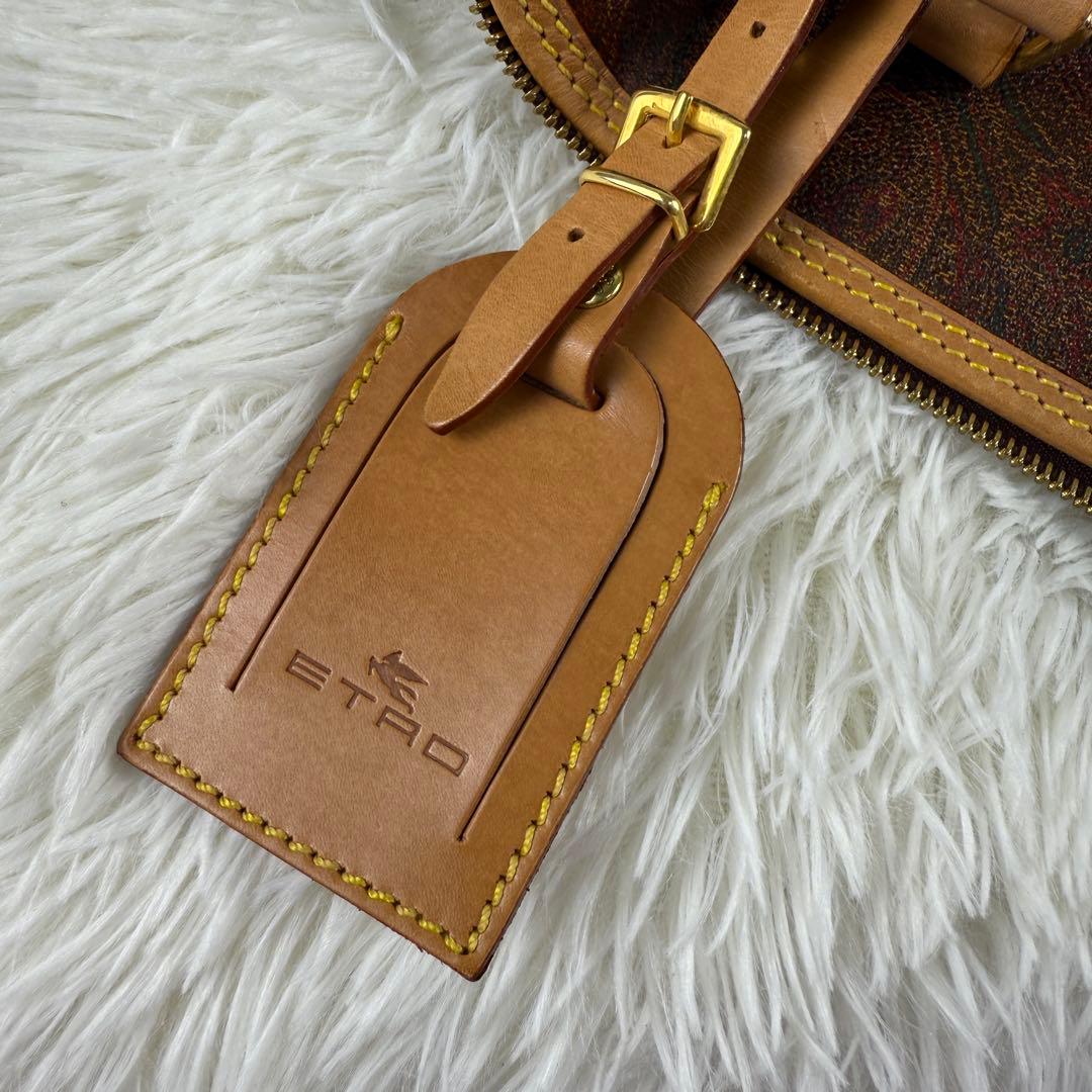 美品⭐️ETRO エトロ ボストンバッグ ペイズリー柄 PVC ブラウン レザー