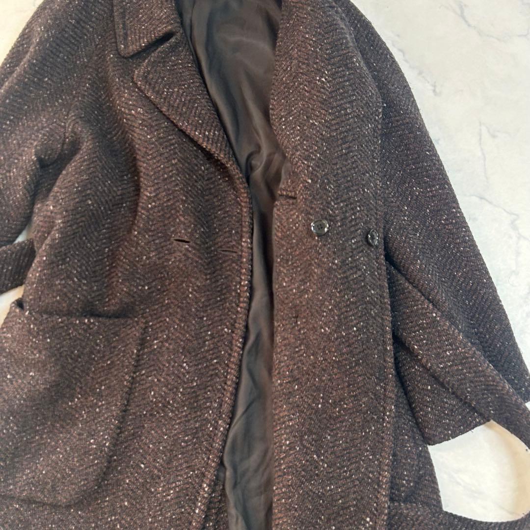 美品 Phlannel ベルテッド ロングコート ツイード シルク ユニセックス