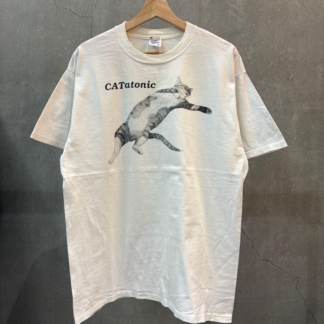 90s USA製 CATatonic Tシャツ 猫 キャット メッセージ