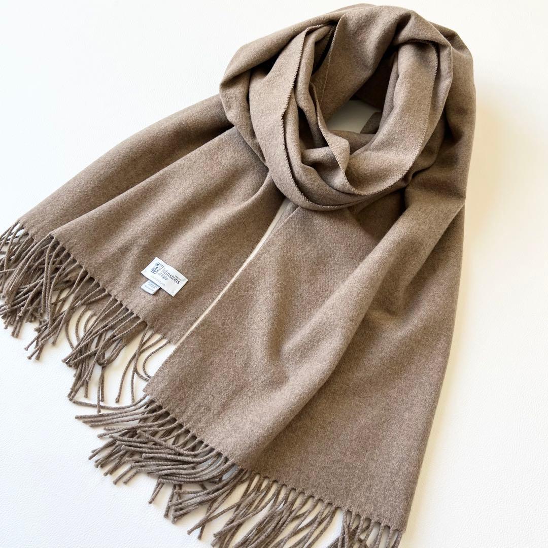 4871【美品】ジョンストンズ　大判ストール ウール90 カシミヤ10 ベージュ