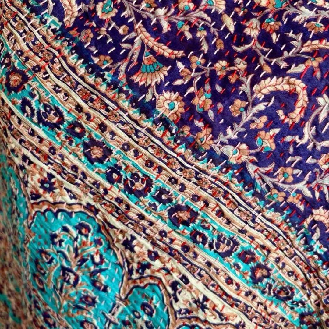 カンタ刺繍 シルクストール インド Kantha embroidery 刺し子