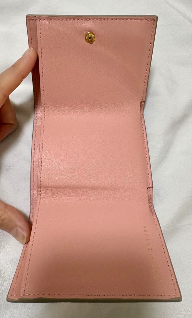 【美品・メンテ済】BONAVENTURA 三つ折り財布 グレージュ×ピンク 箱付