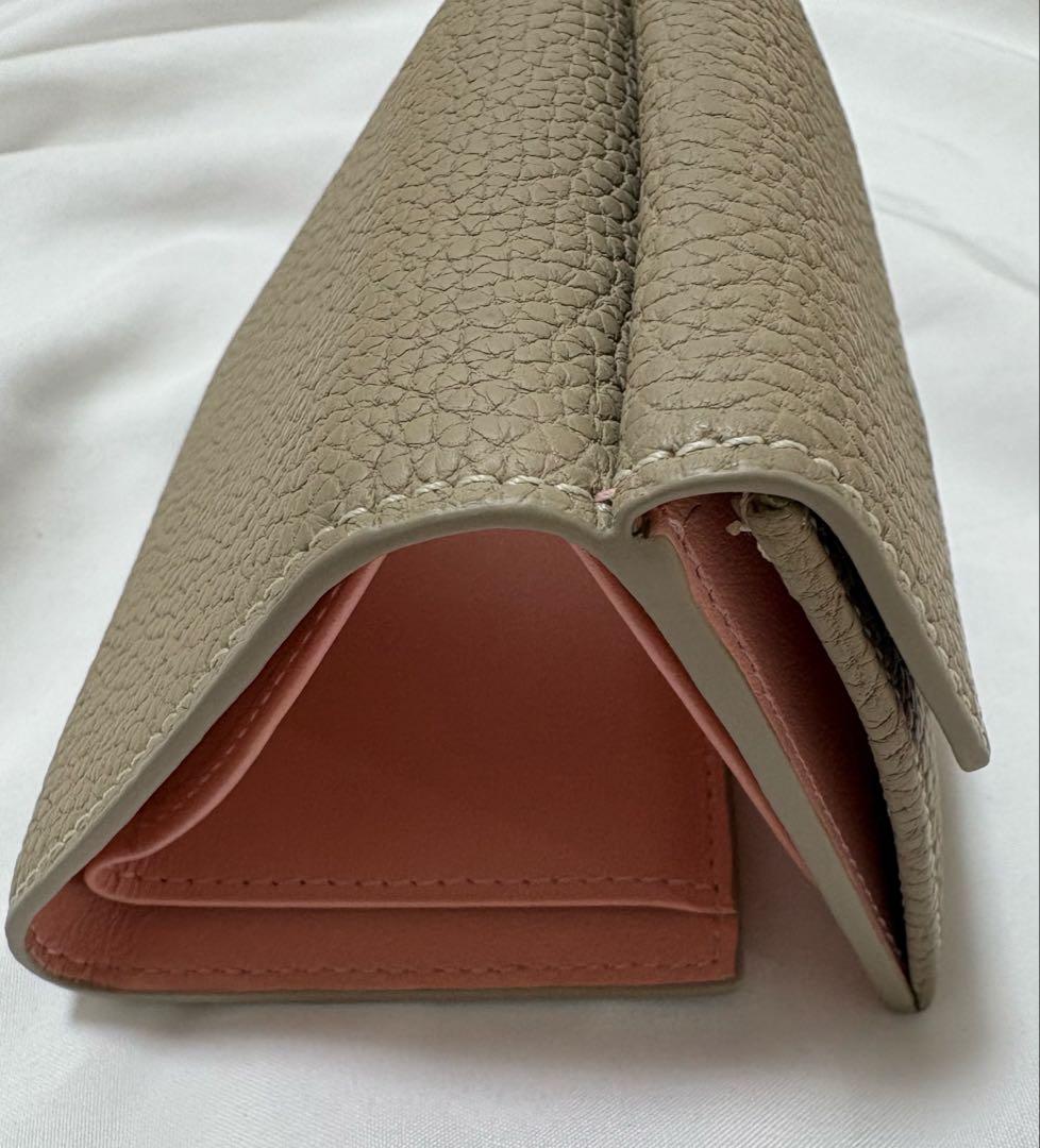 【美品・メンテ済】BONAVENTURA 三つ折り財布 グレージュ×ピンク 箱付