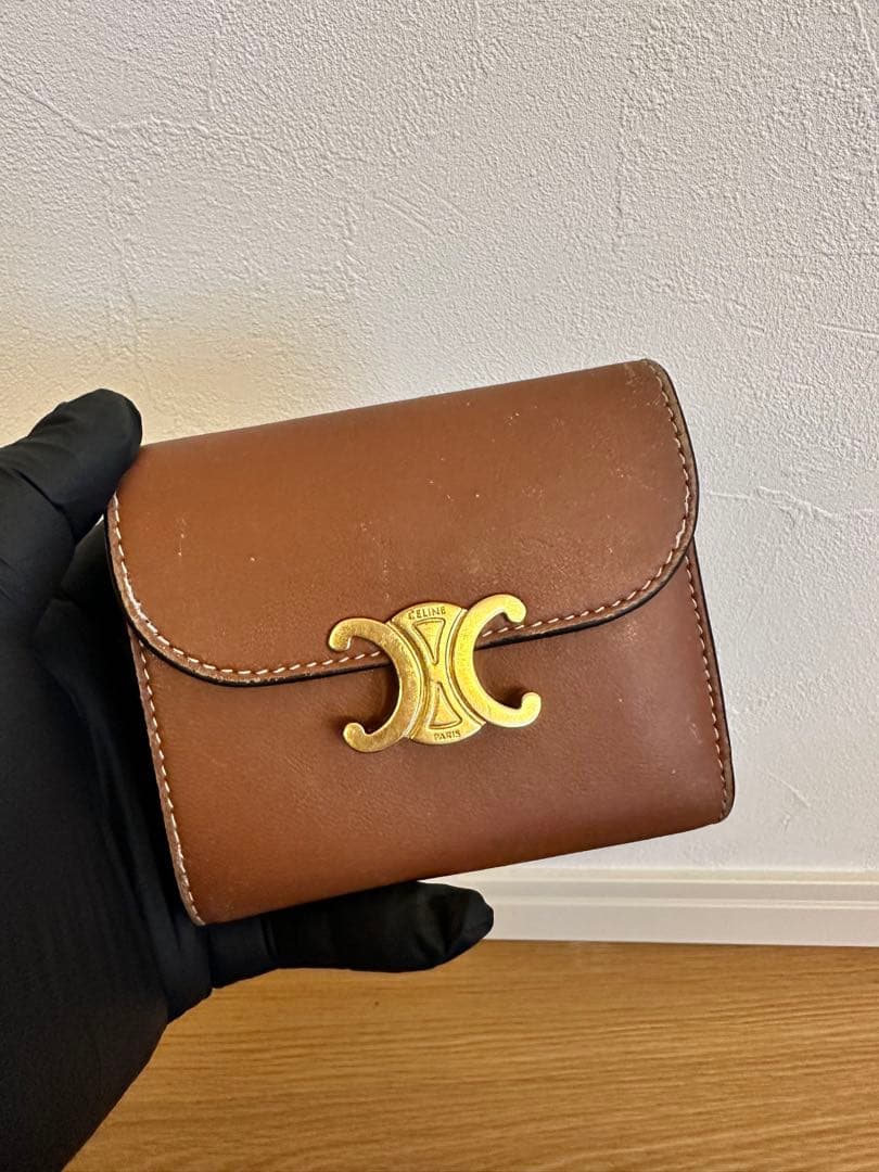 CELINE トリオンフ　ブラウンレザー 三つ折り財布