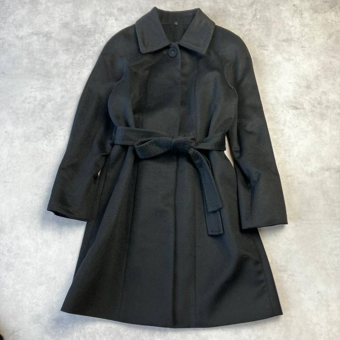 美品　定価11万　カシミヤ100％ブルーフォックスブラックコート　黒　714