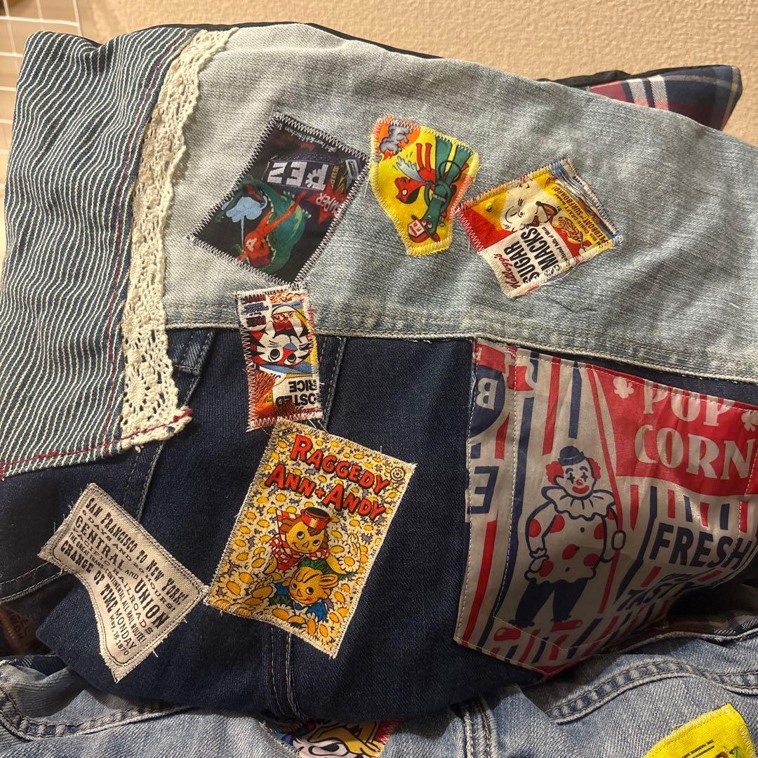 ハンドメイド　デニムリメイク ドライブベッド　ペットベッド　ペットクッション