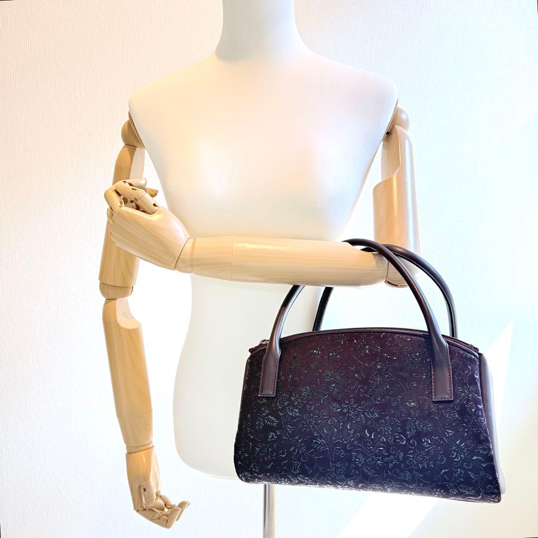 【極美品】印傳屋　インデンヤ　花柄　ボストンバッグ　ハンドバッグ　ボタニカル