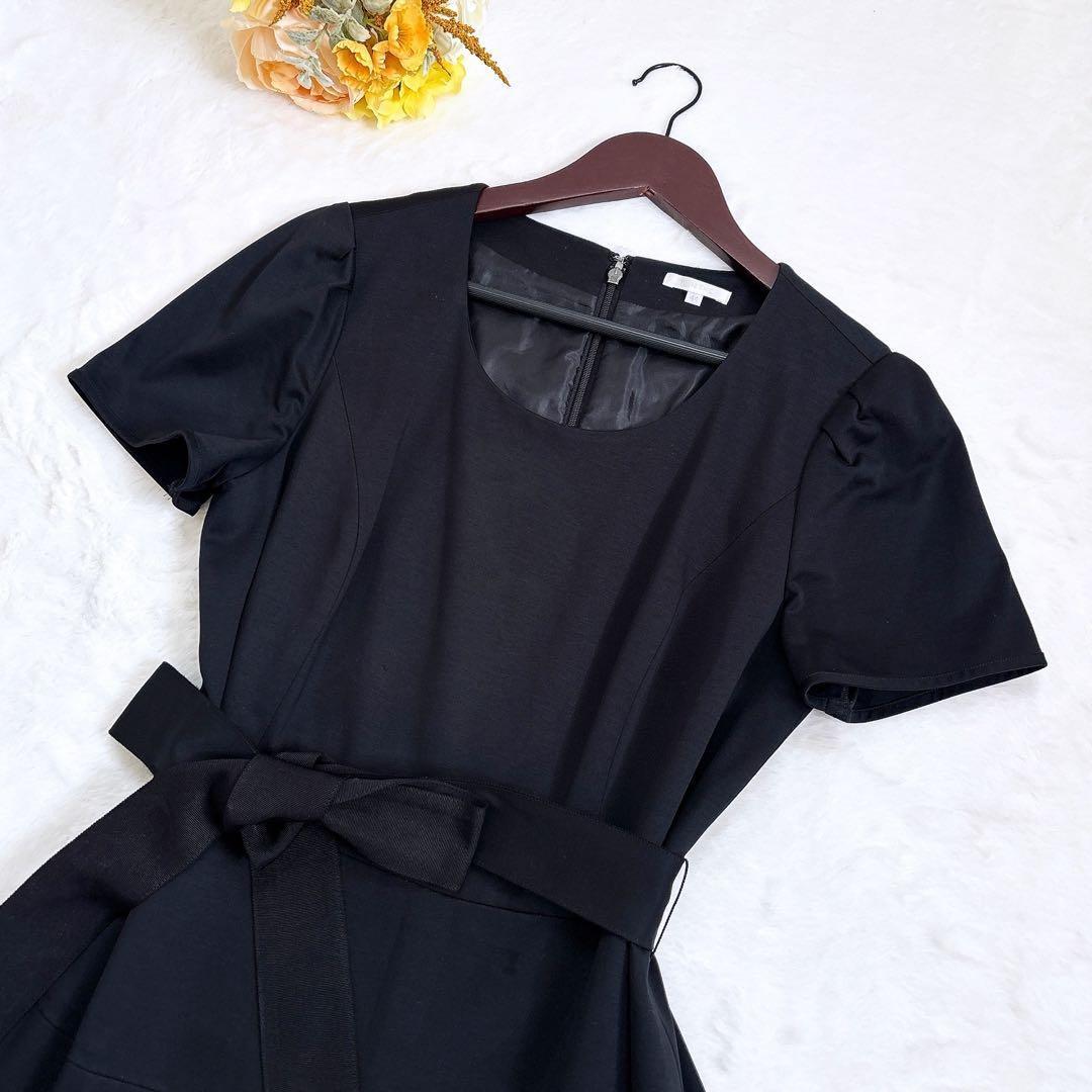 TO BE CHIC リボンベルト ひざ丈 フレアワンピース 黒 2XL 美品