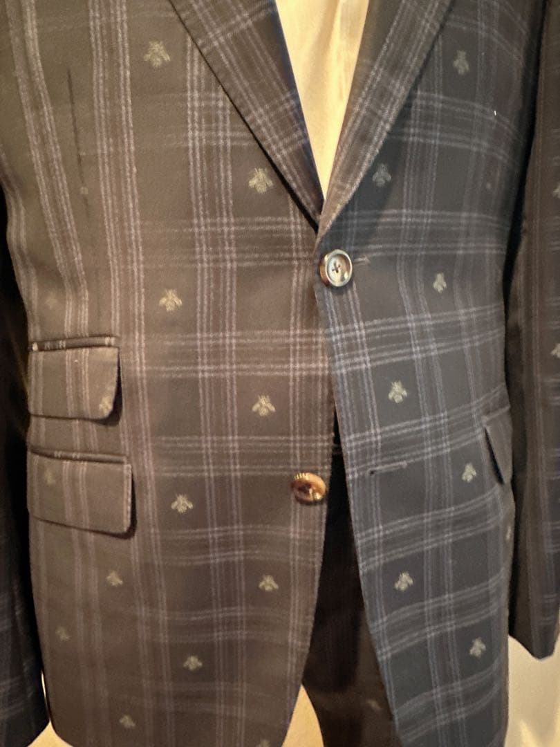 極美品　GUCCIスーツ　セットアップ　529010 チェック　BEE ネイビー