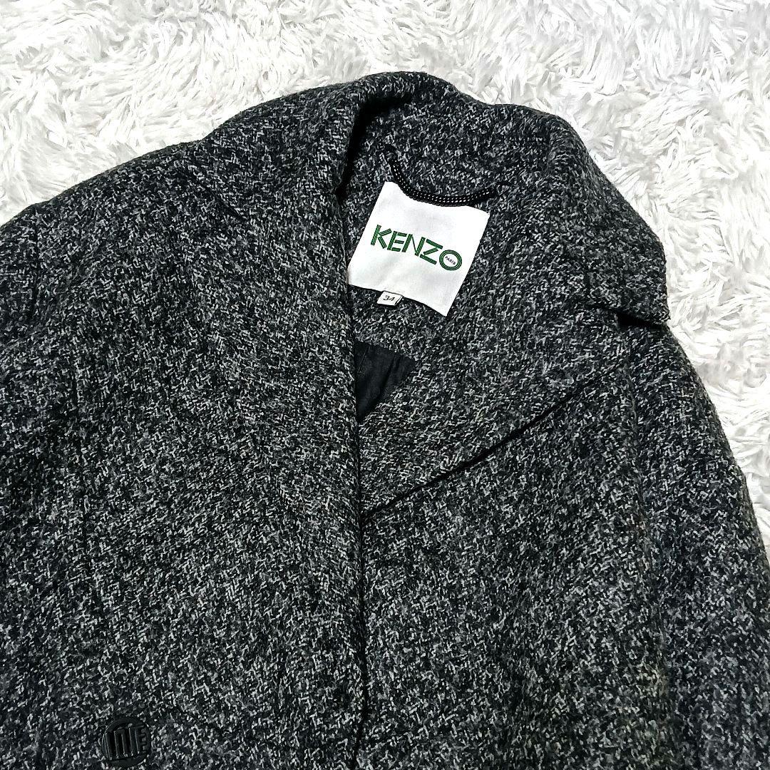 KENZO　ツイードコート　ダブルブレスト　裏地マルチパターン総柄　ウール
