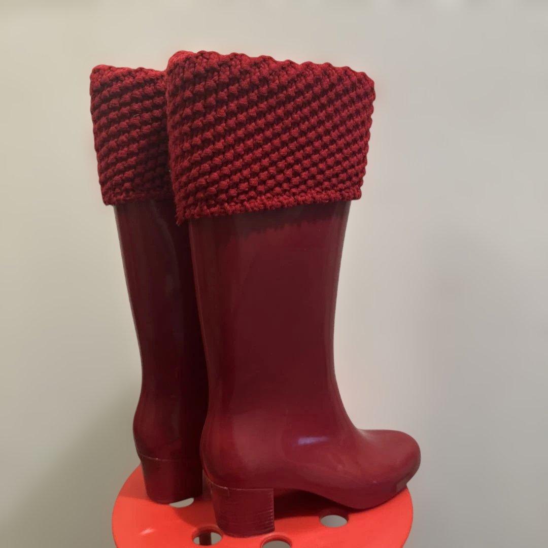 Melissa メリッサ　ニット付きレッド赤ラバーブーツレインブーツ長靴24.5
