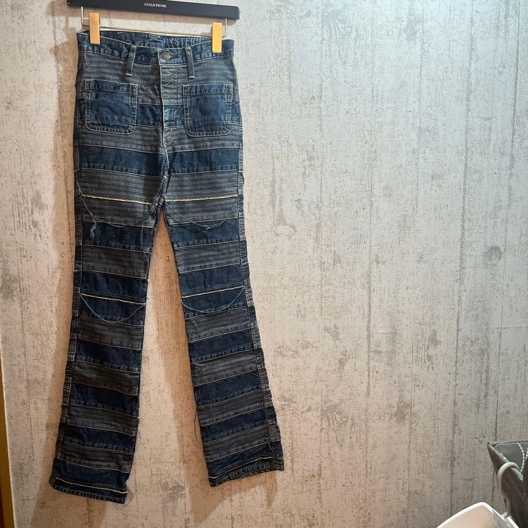 ⭐︎HYSTERIC GLAMOUR ❶スクラッチフレアデニムパンツブルー24㌅