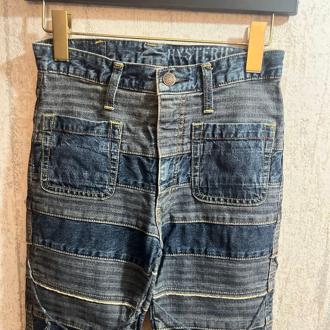 ⭐︎HYSTERIC GLAMOUR ❶スクラッチフレアデニムパンツブルー24㌅