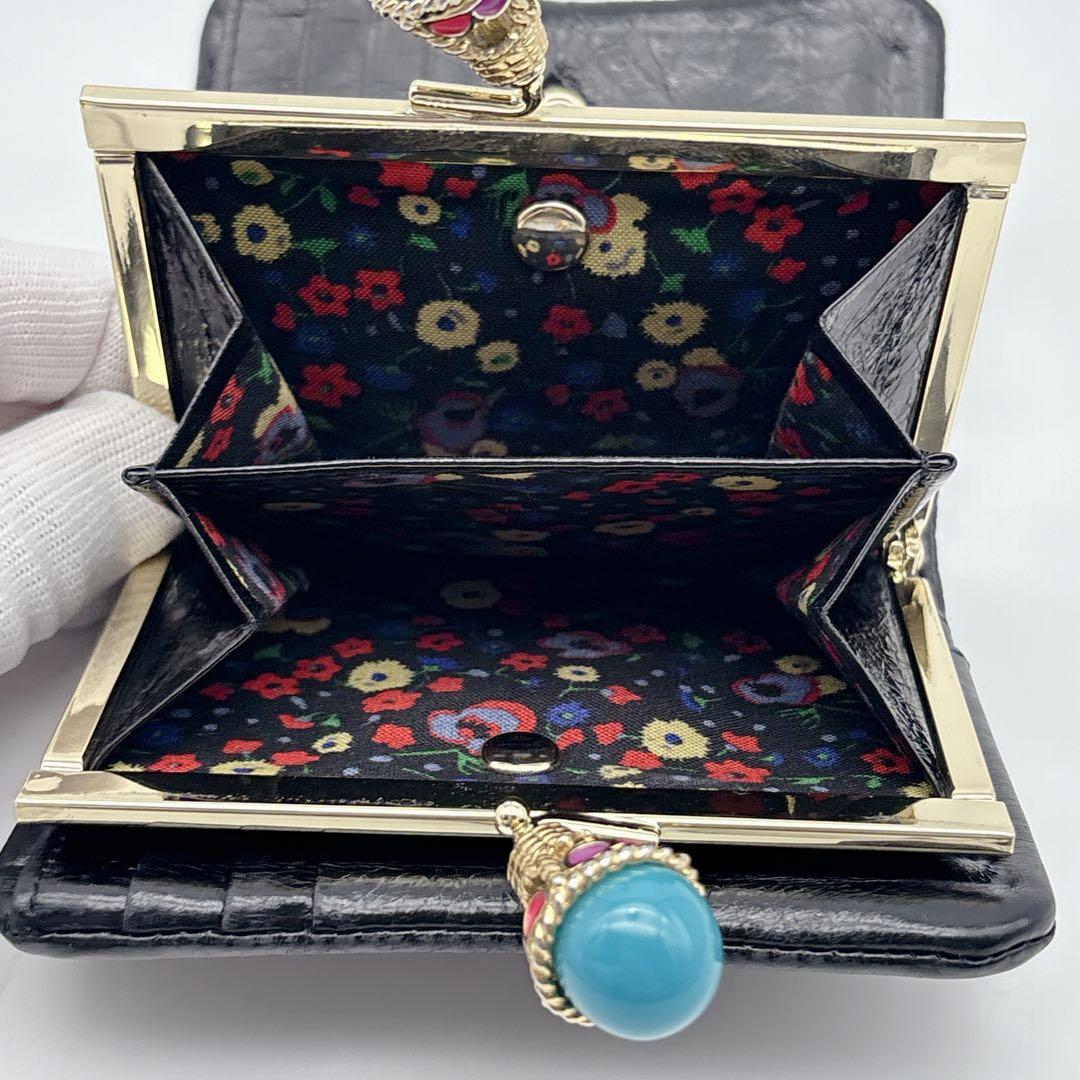 ✨希少✨ ANNA SUI アナスイ がま口二つ折り 財布 星空 雲 型押し 黒