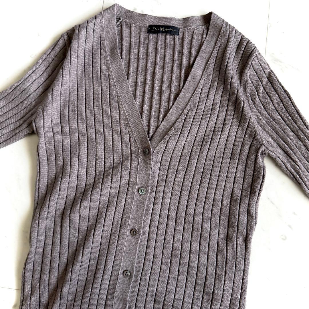 美品 ダーマコレクション カシミヤシルク リブニットカーディガン グレージュ