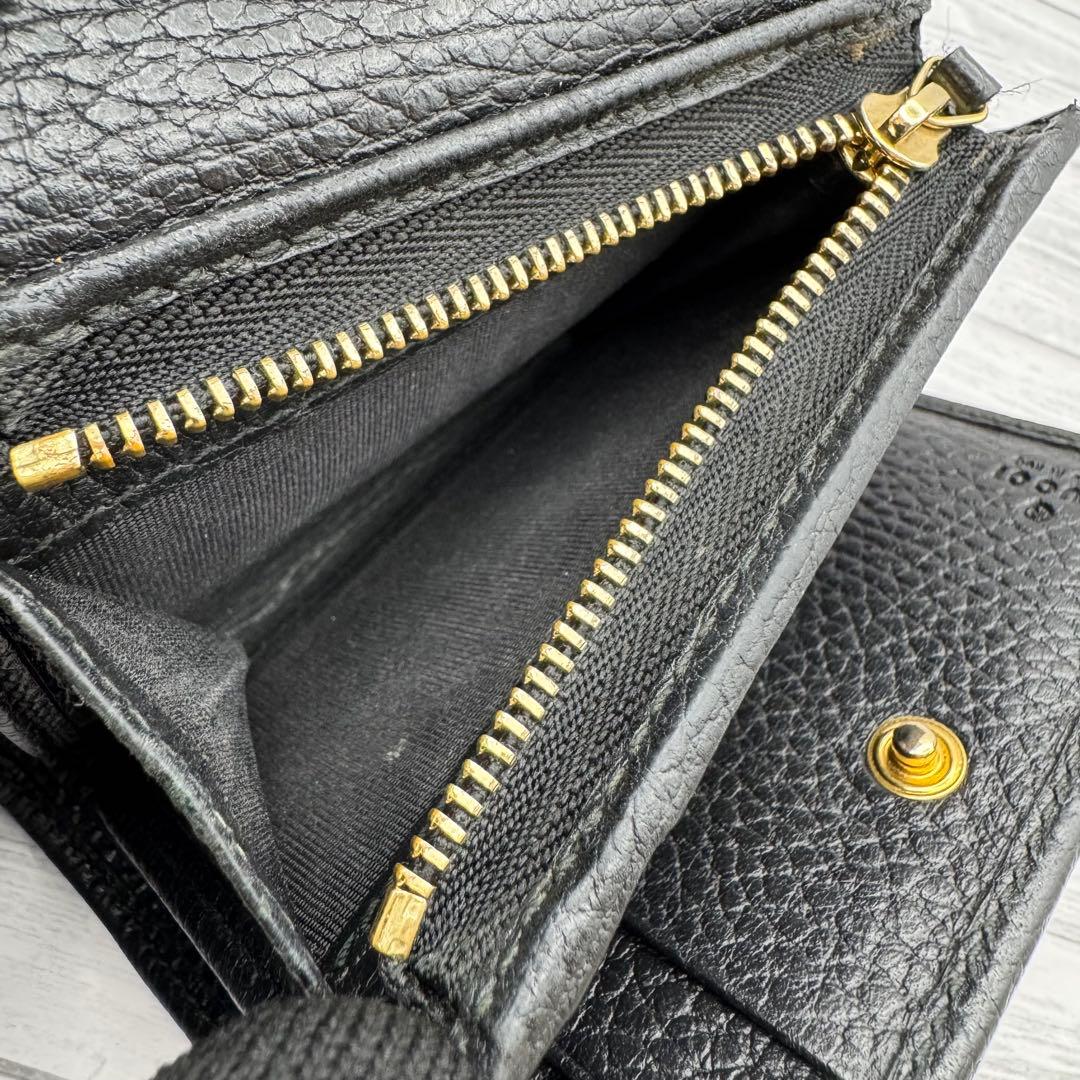 【美品】GUCCI　マーモント　三つ折り財布　GG　レザー　ブラック