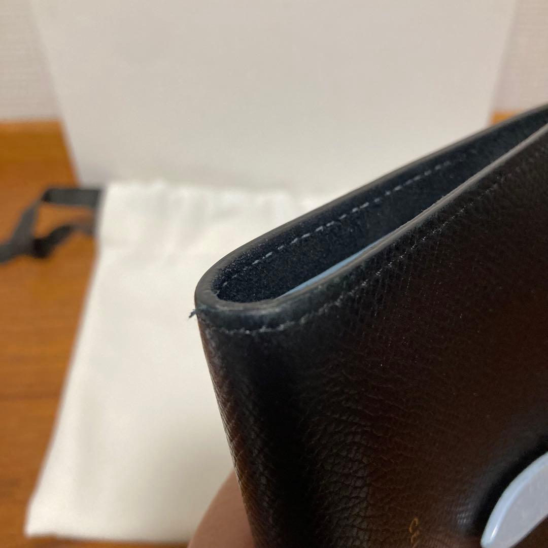 セリーヌCELINEミディアム ストラップウォレット財布バイカラー黒×ブルー
