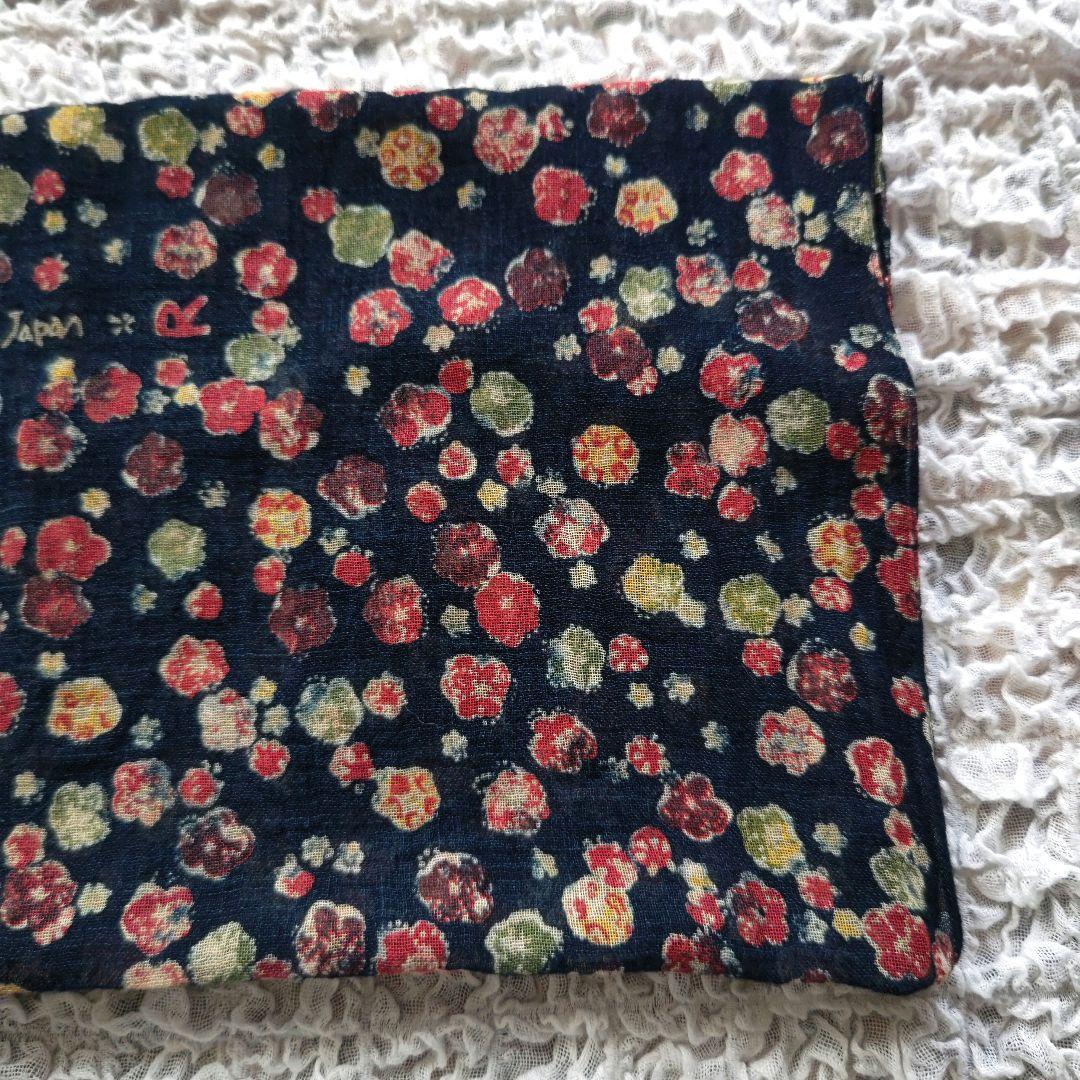 ✨美品✨45R　インディゴ　小花柄　コットンガーゼ　ストール　日本製　45rpm
