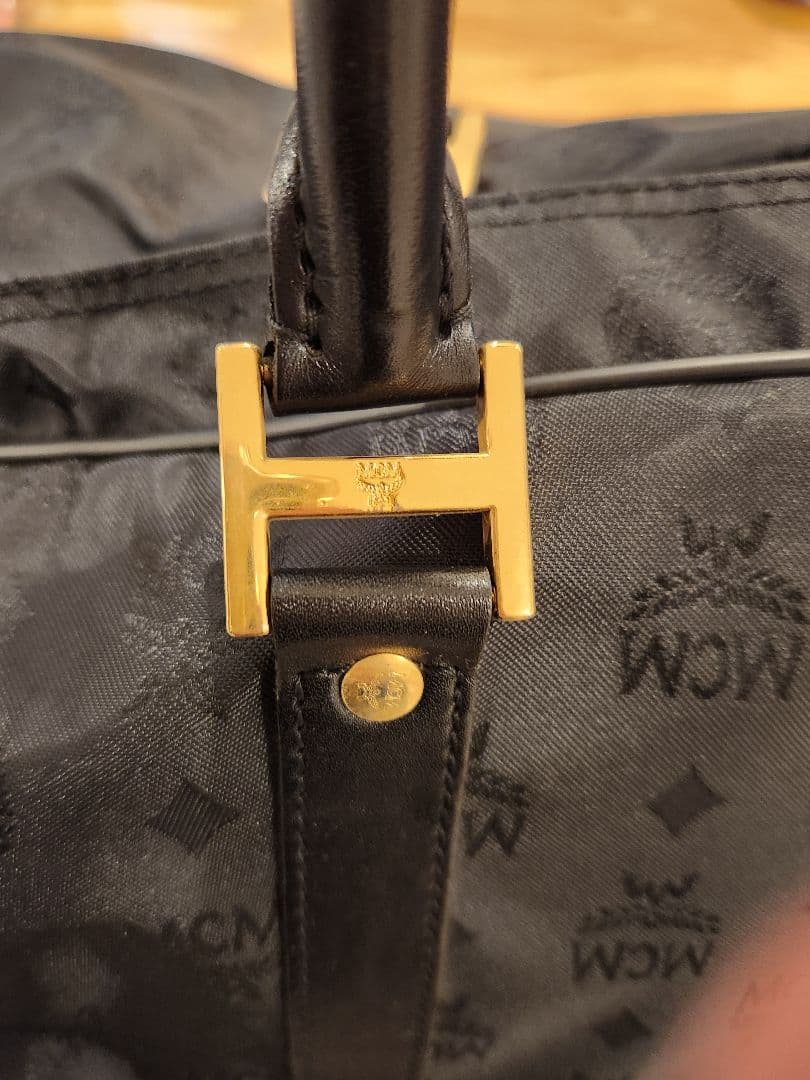 MCM　ナイロン ブラック ボストンバッグ ゴールド金具