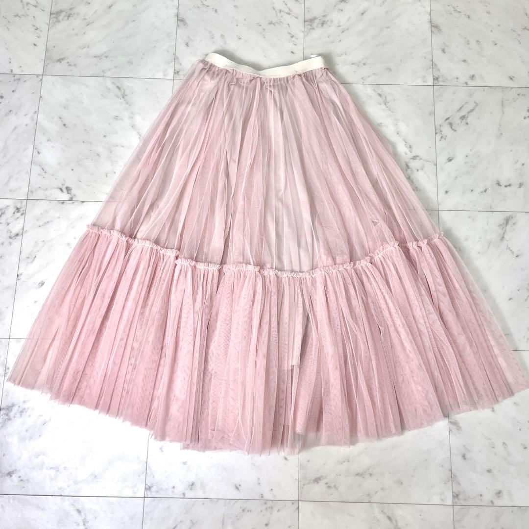 【未使用級】ジェンヌ 24SS プリーツ ボリューム チュールスカート Sピンク